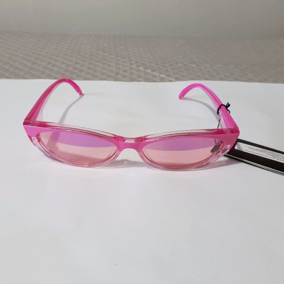 EUC Adam Selman x Le Specs The Crush pink mirror splice lens sunglasses - Picture 9 of 12